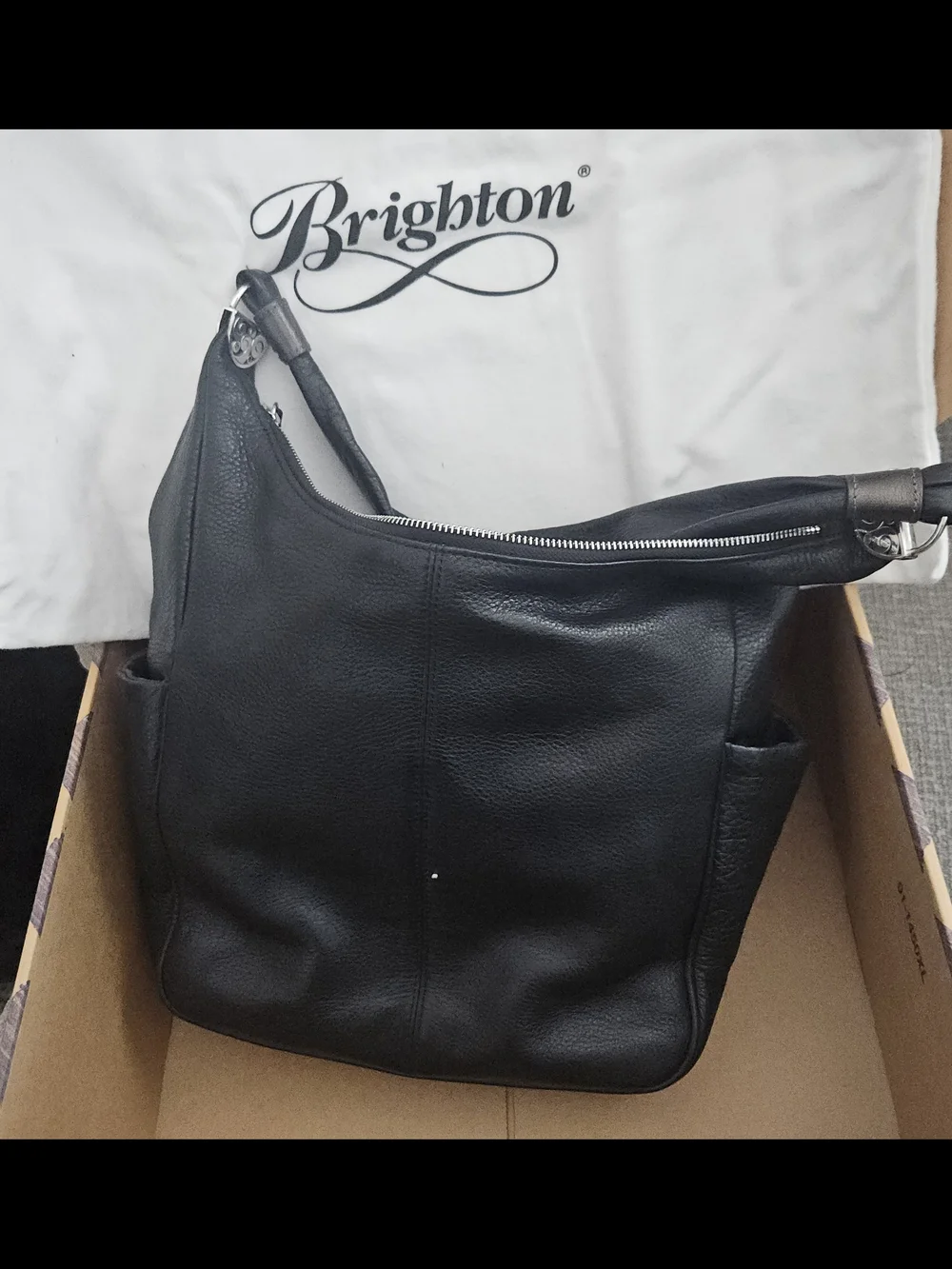 Brighton Black Leather Hobo with Decorative Silver Hardware